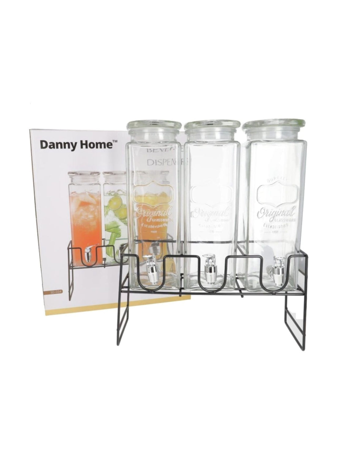 Danny Home 2.3L x 3 Glass Beverage Dispenser Set with Metal Stand