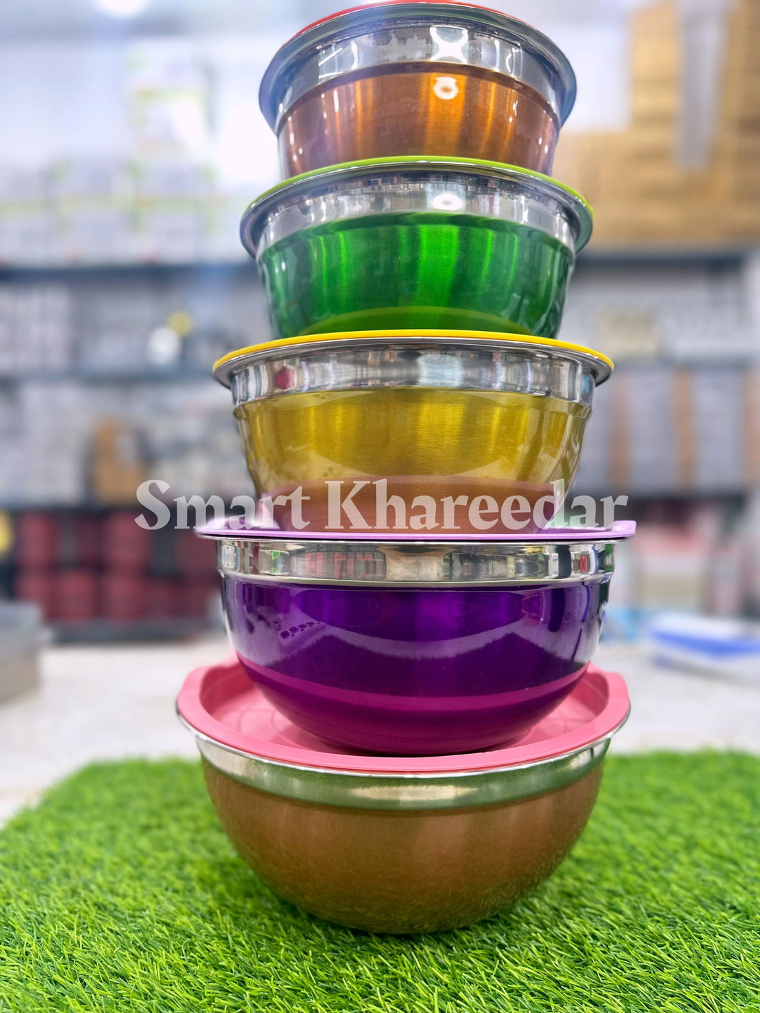 5 pcs Big Size Colorful Steel Bowl Set - Smart Khareedar
