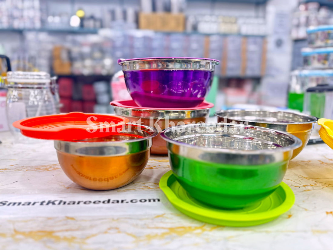 5 pcs Big Size Colorful Steel Bowl Set - Smart Khareedar