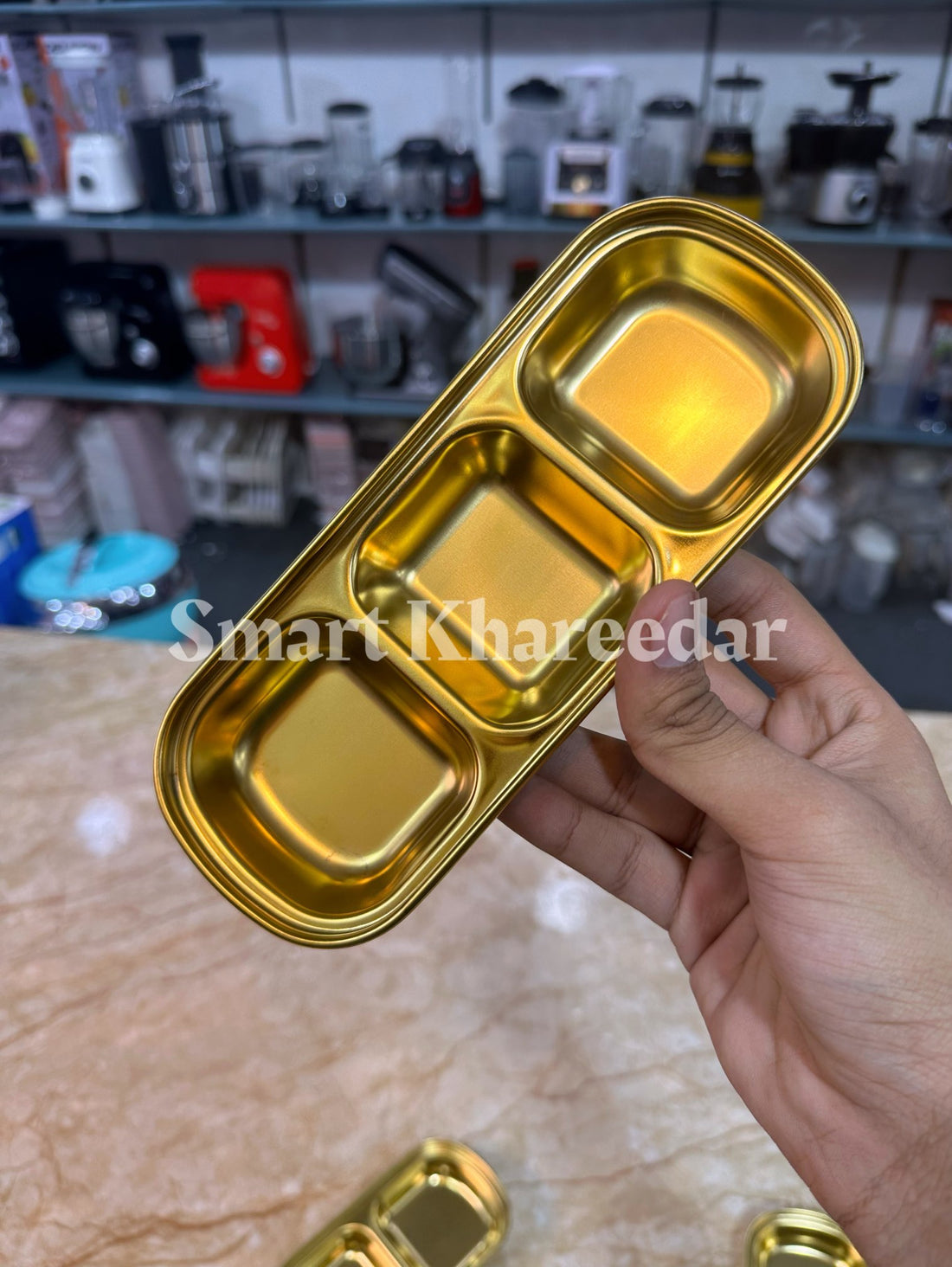 Golden Multiple Section Dips Platter – Portion Serving Tray | Stainless Steel Electroplated