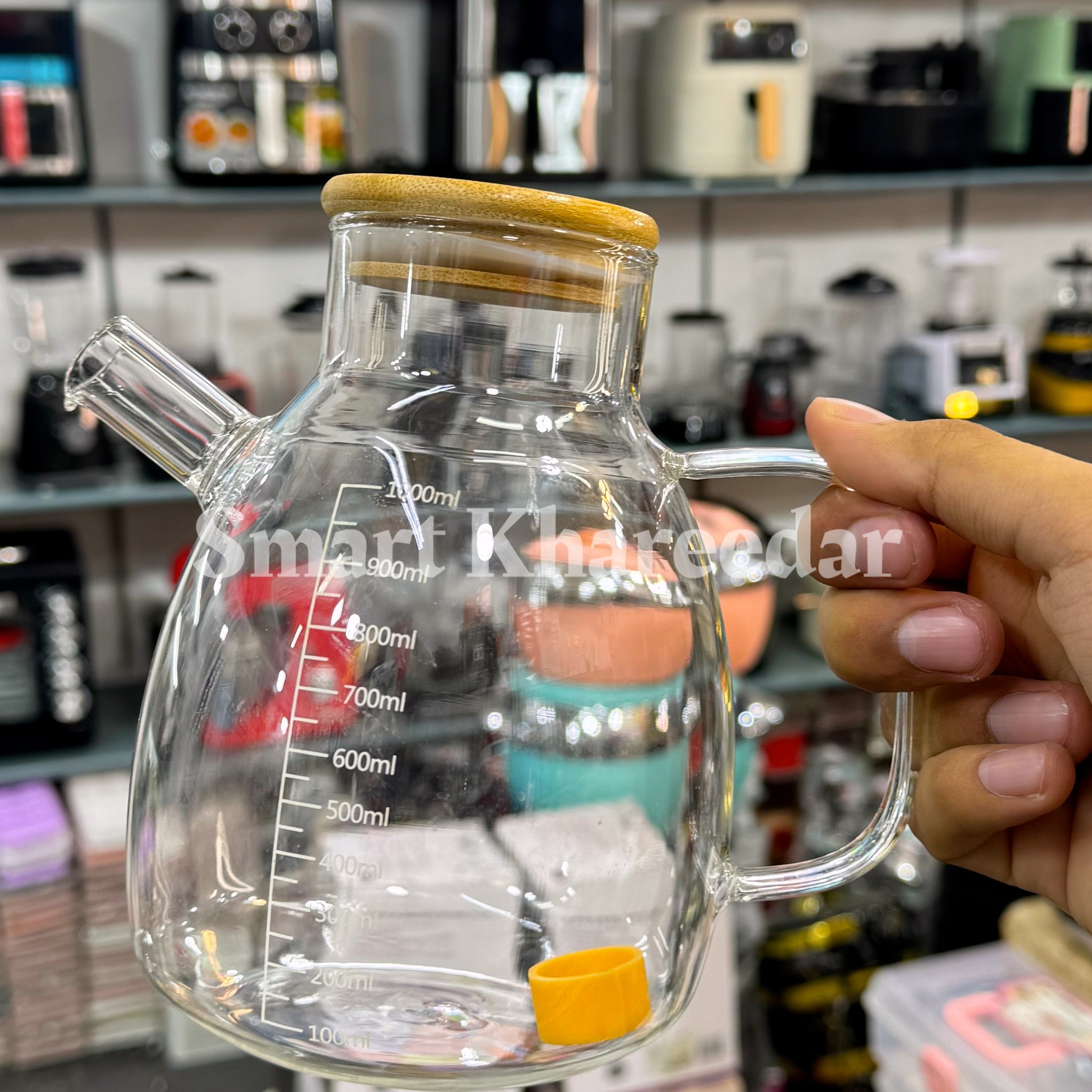 1L Premium Glass Oil Jug with Bamboo Lid