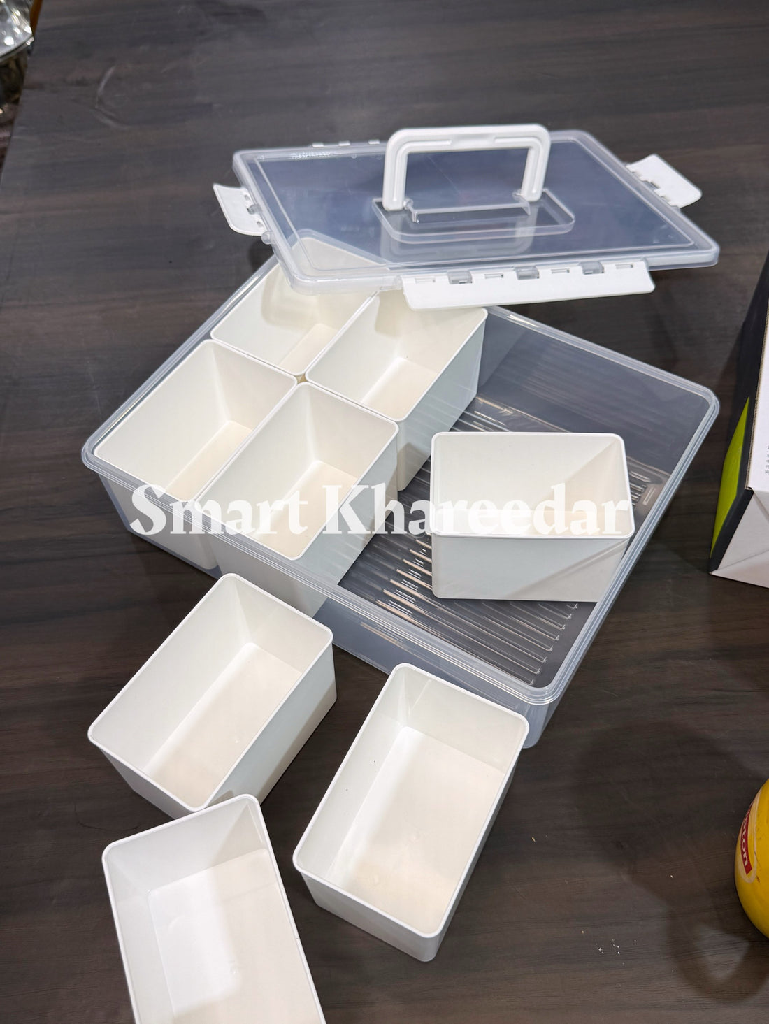 Snackle Box Container with Lid and Handle - 8 Compartments Divided Serving Tray, Portable Travel Snack Charcuterie Organizer for Candy, Fruits, Veggie and Snacks