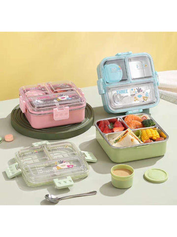 Premium 3-Compartment Stainless Steel Lunch Box with Sauce Bowl & Steel Cutlery – Leakproof & BPA-Free