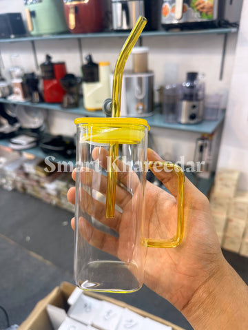 320ml Juice Glass with Glass Handle & Straw