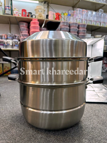 3 Layer Stainless Steel Food Steamer- 32cm [High Quality]