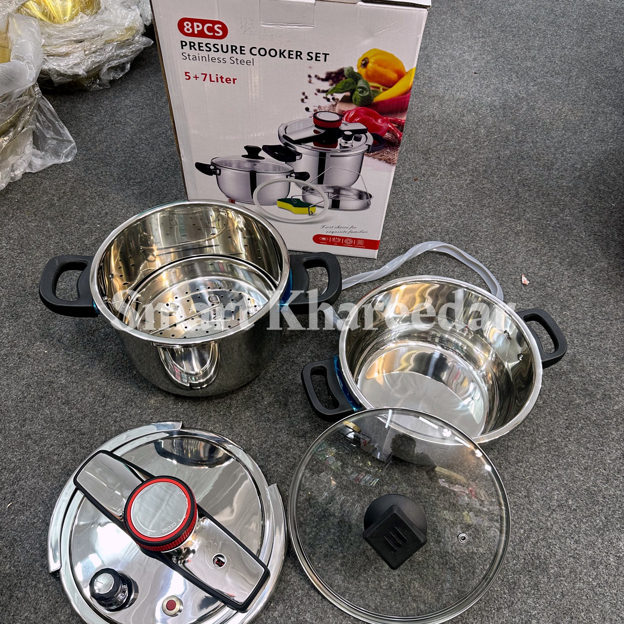 Imported Lot 2pc Stainless Steel 2 Pc Pressure Cooker and Casserole Pot with Steamer [5+7L]