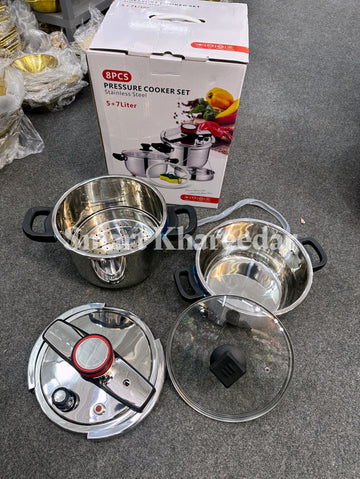 Imported Lot 2pc Stainless Steel 2 Pc Pressure Cooker and Casserole Pot with Steamer [5+7L]