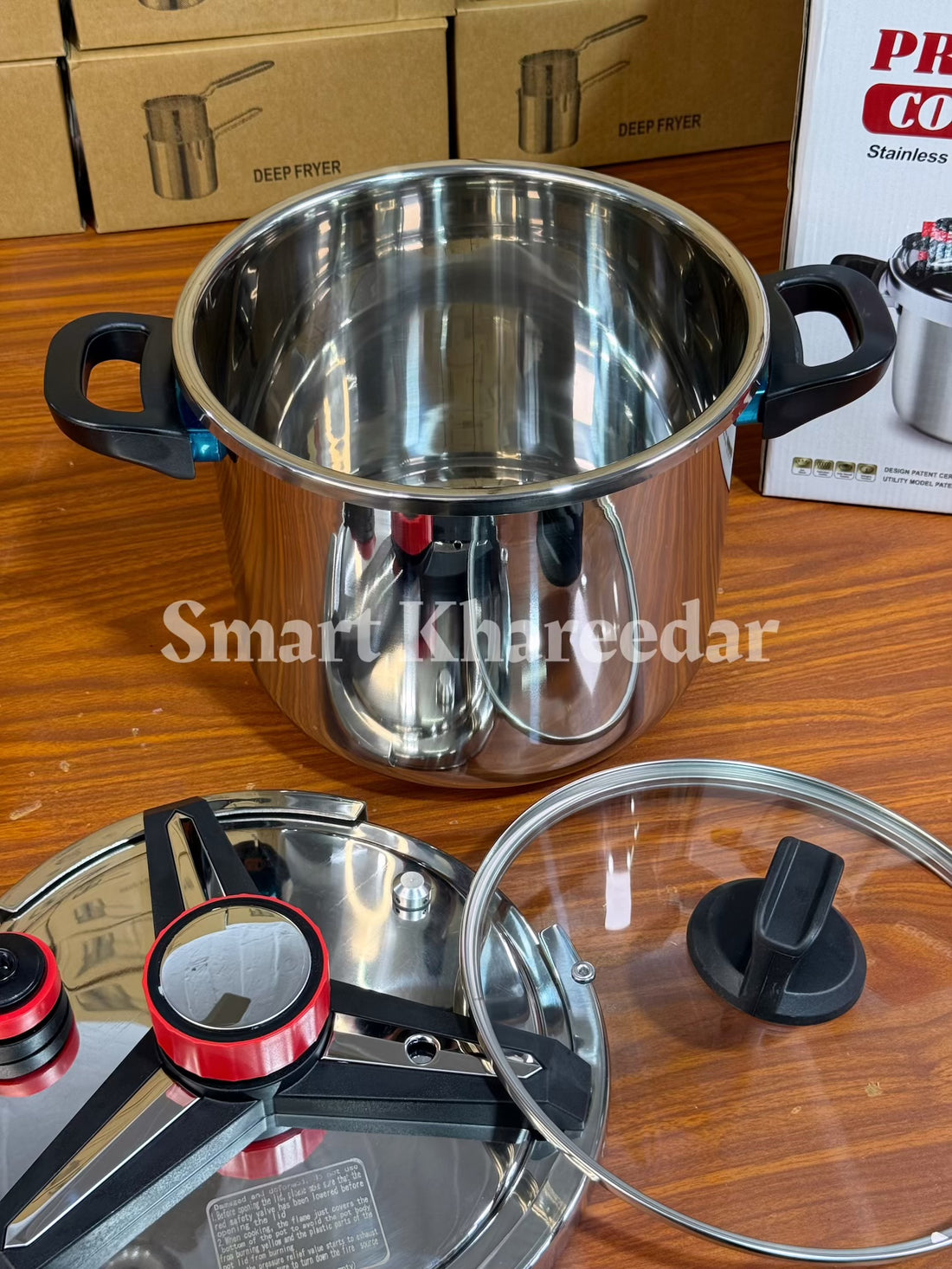 12L Automatic Stainless Steel Pressure Cooker + Glass Lid + Steamer