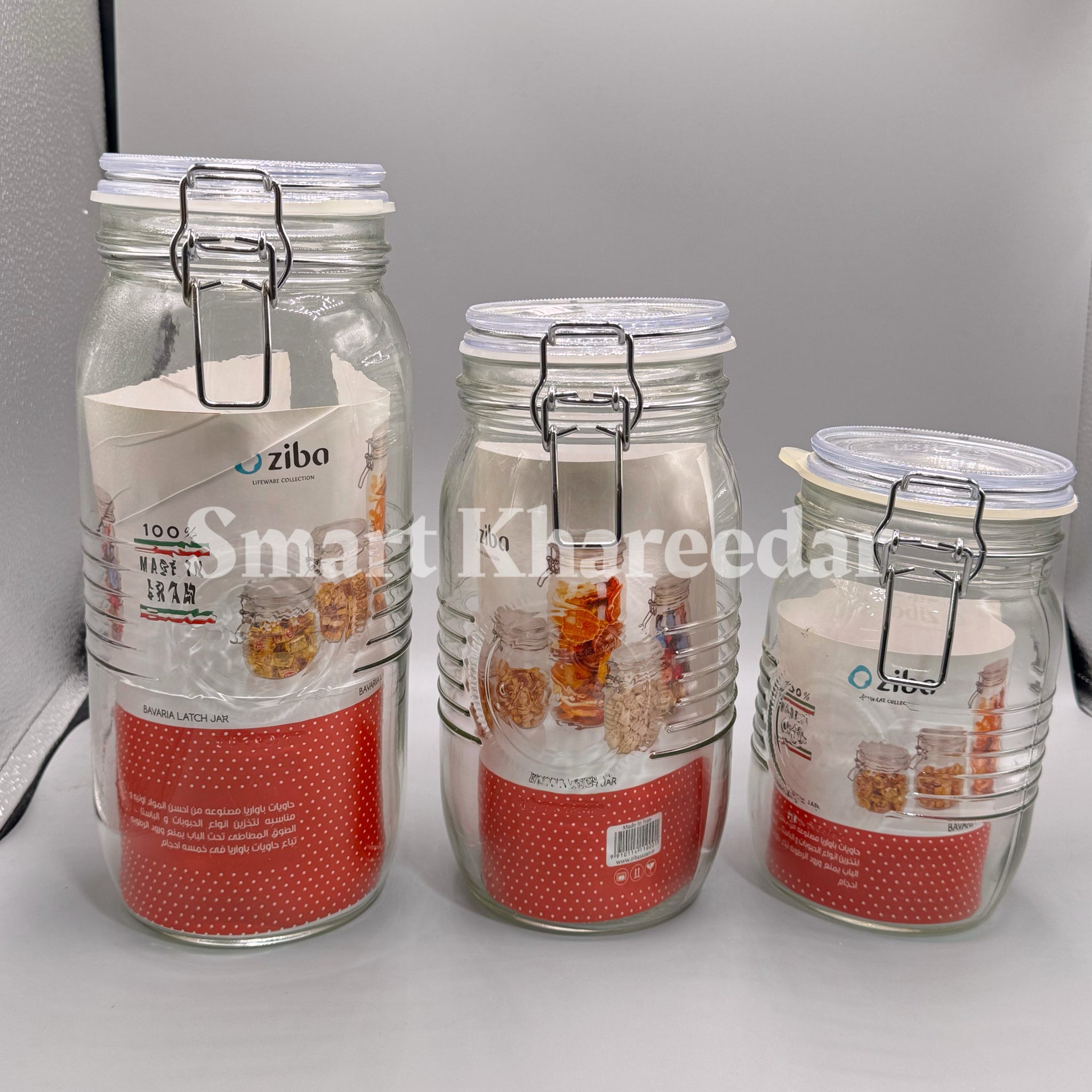 Pack of 3 All Size Ziba Glass Bavaria Latch Jars - Steel Lock