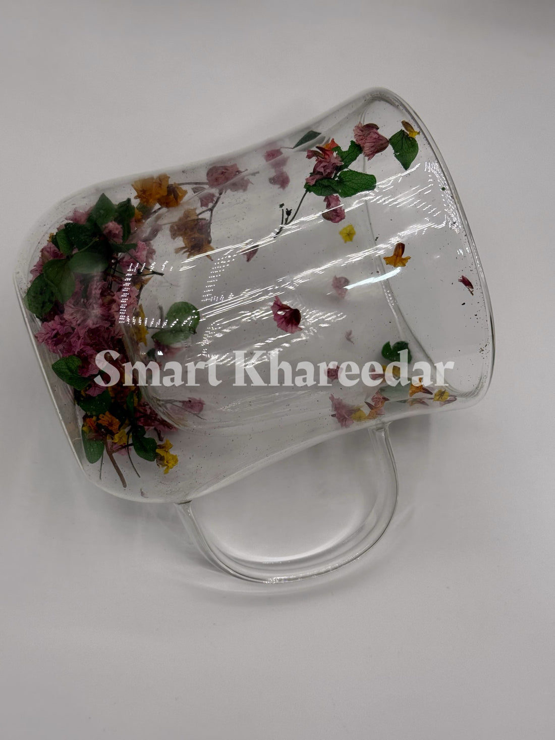 Double Wall Dry Flower 320ml Glass Coffee Mug and Tea Cup | Model no 5