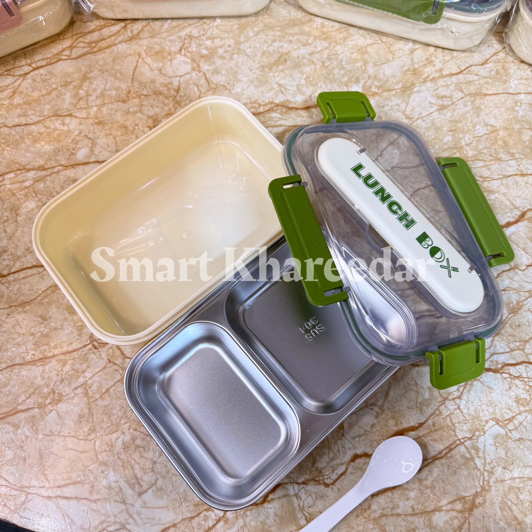 2 Section Stainless Steel Airtight Banto Lunch Box with Cutlery