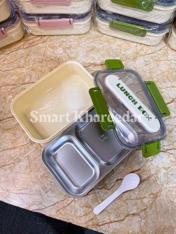 2 Section Stainless Steel Airtight Banto Lunch Box with Cutlery