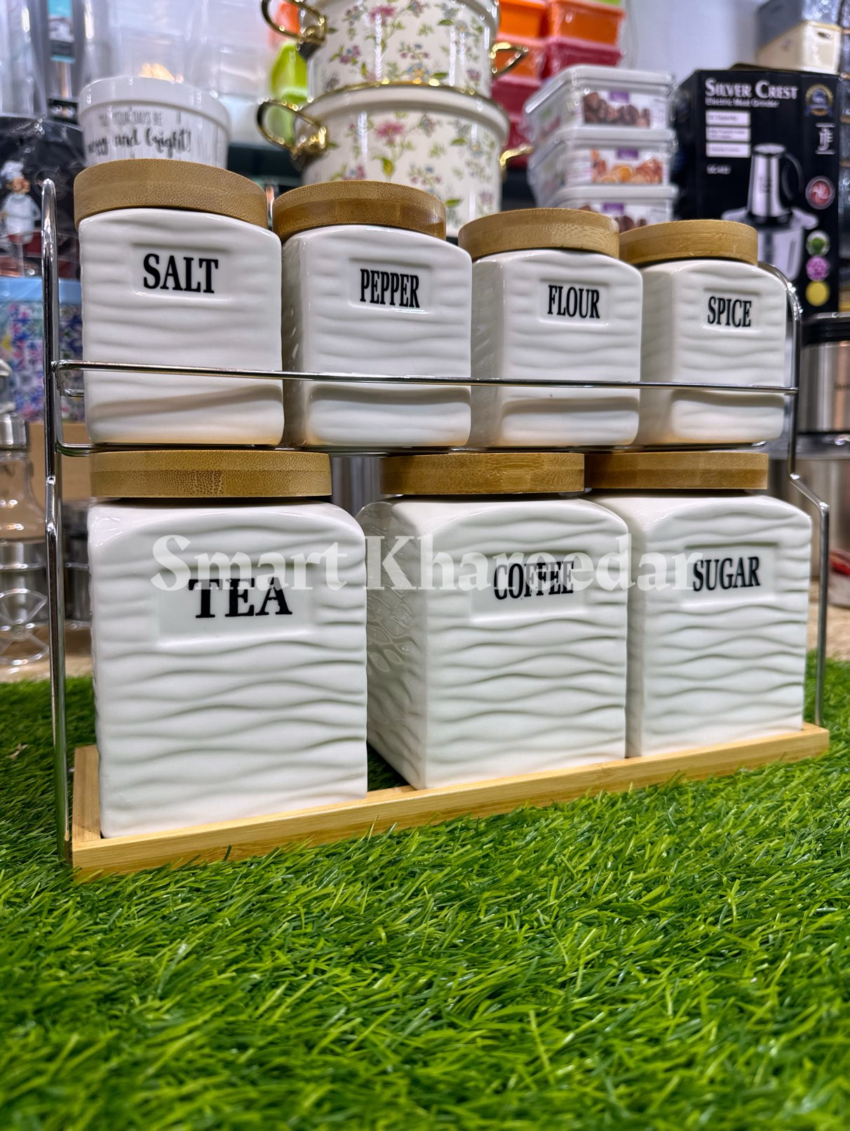 Set of 7 Ceramic Canister Storage Containers with Stand | Elegant & Durable Storage Solution