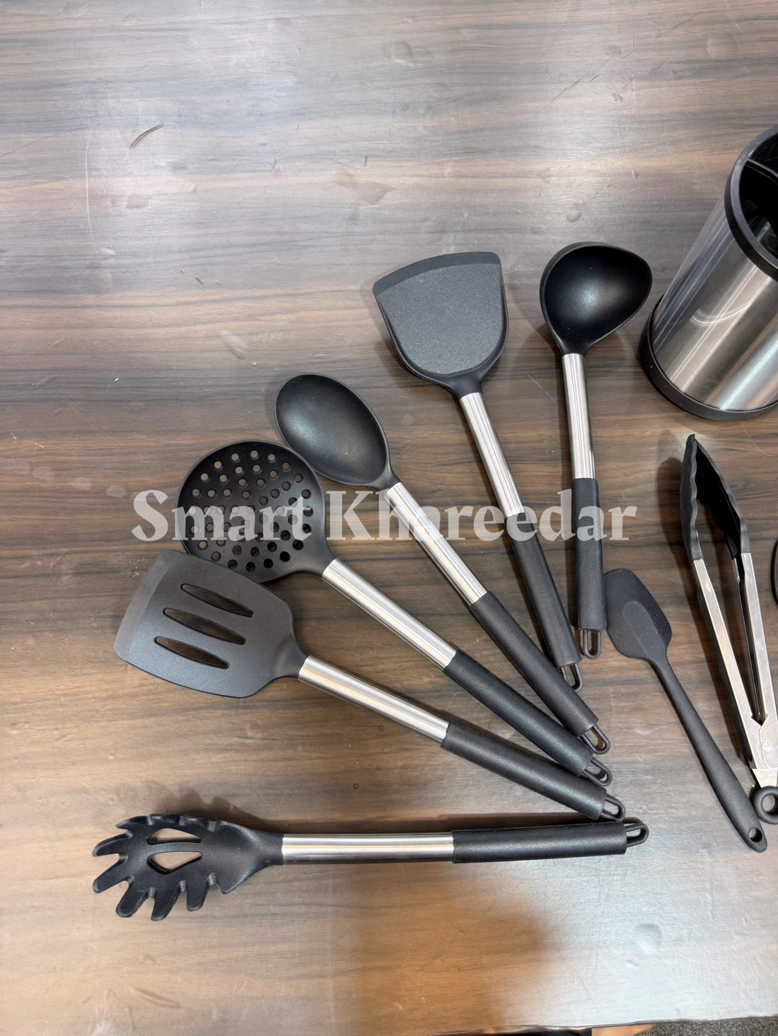 12-Piece Rotating Kitchen Utensil Set – Heat-Resistant Silicone & Stainless Steel Cooking Tools with Holder
