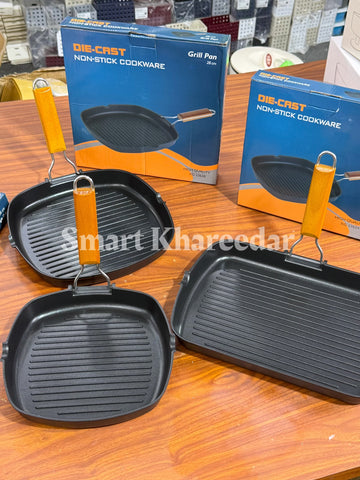 Die-Cast Non Stick Cooking Grill Pan | Steak Maker with Foldable Handles