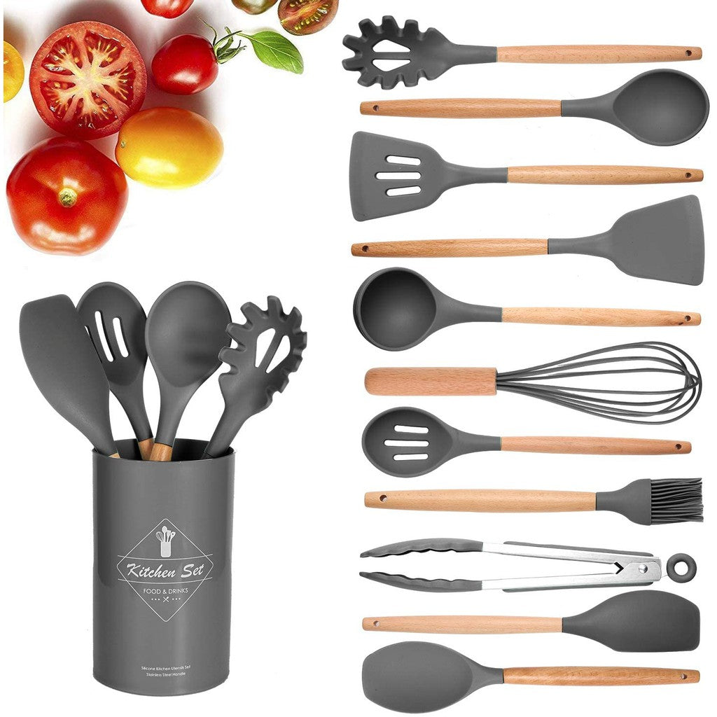12 pcs Silicone Cooking Spoon Set with stand
