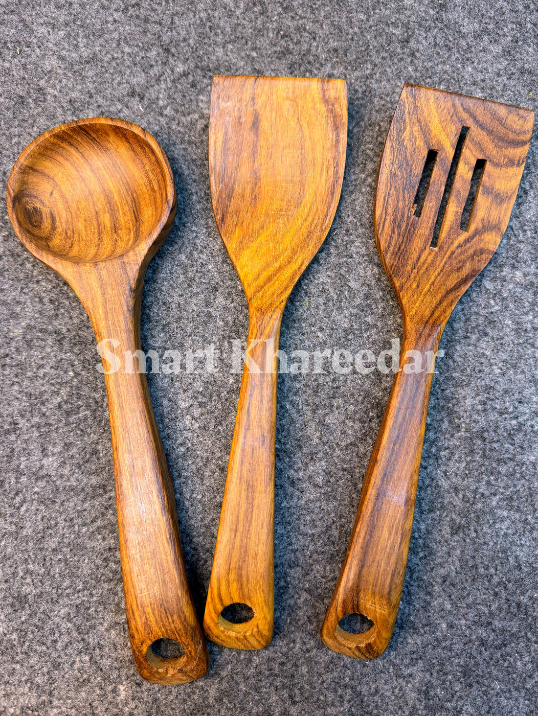 Wooden Polished 3pc Fine Cooking Spoon set [Premium]