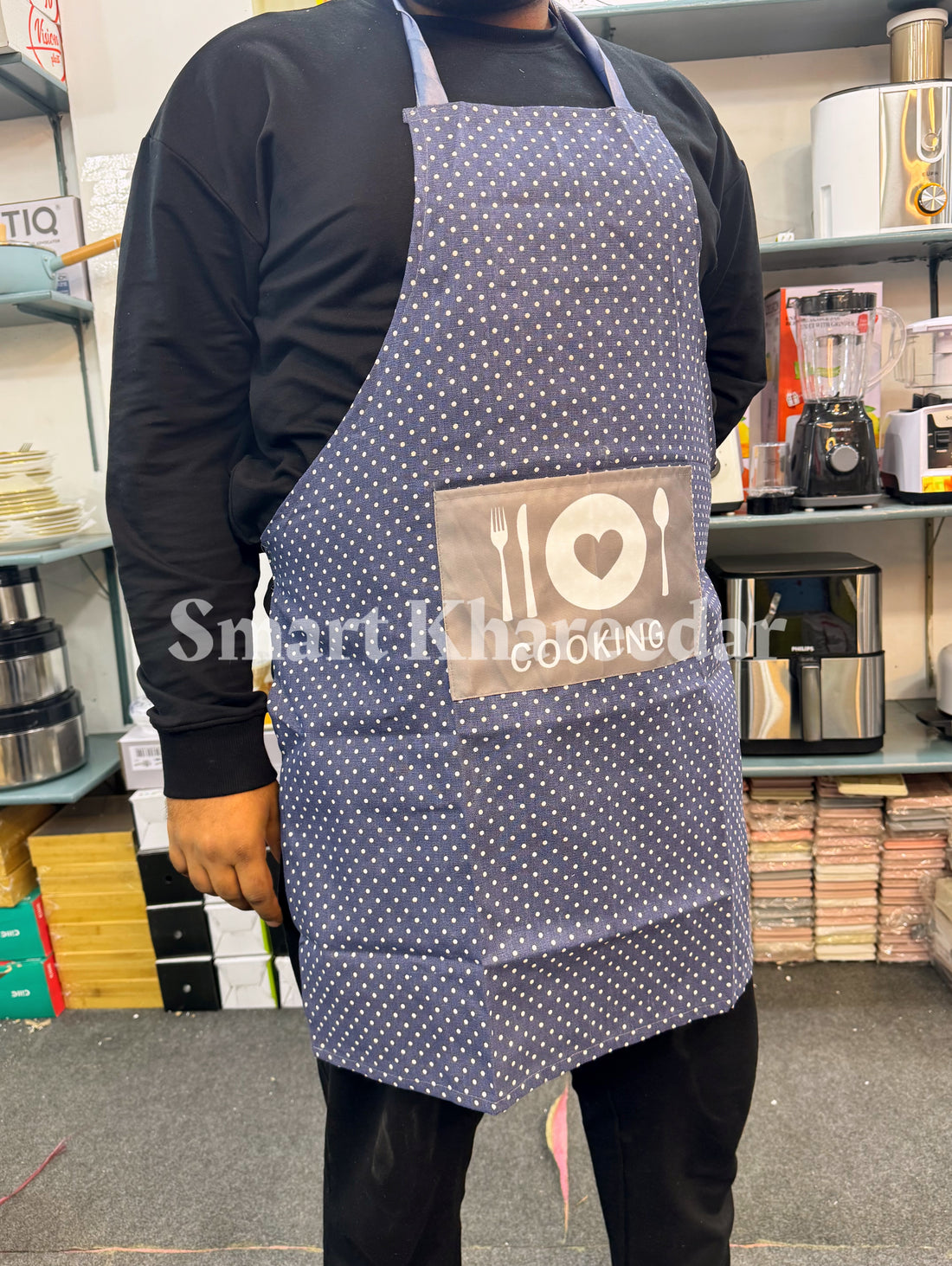 Adjustable Cotton & Polyester Blend Apron with Pocket - Unisex Striped Chef Kitchen Apron for Cooking, Home Use - Woven Polyester-Cotton Blend