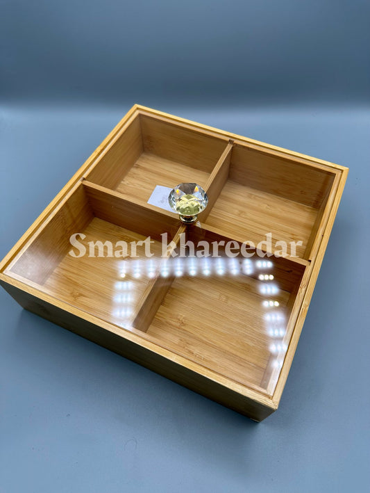 Wooden Square Dry Fruit Platter with Portions | Acrylic Lid