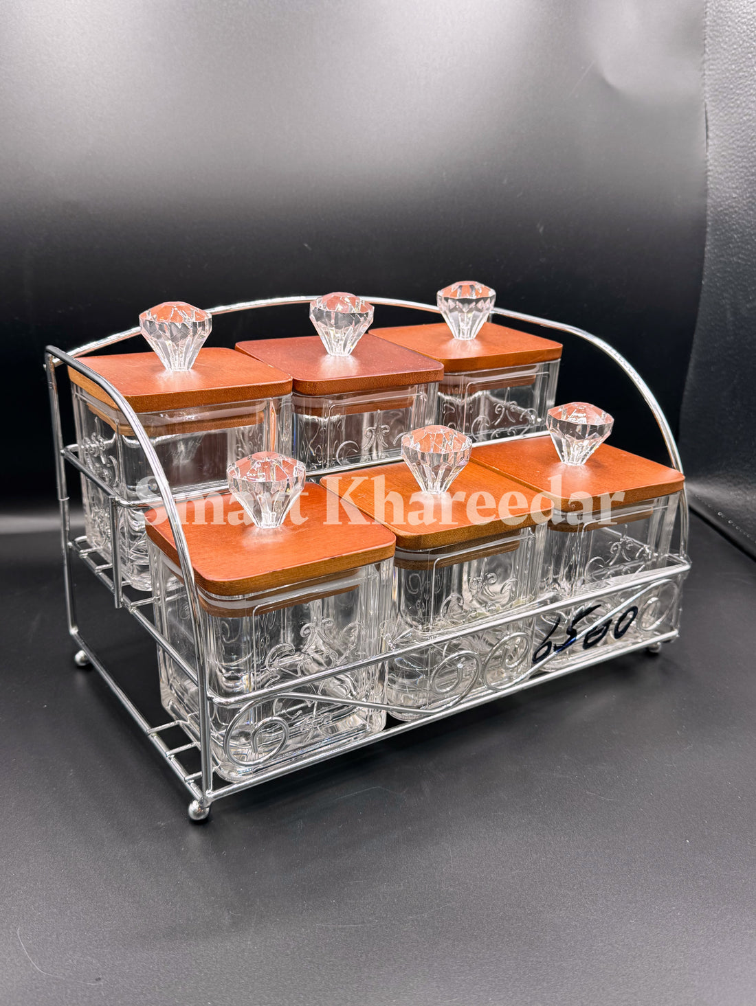 Taiwan Made – 6pc Acrylic Spice Jar Set with wooden Lid (Square Shape)