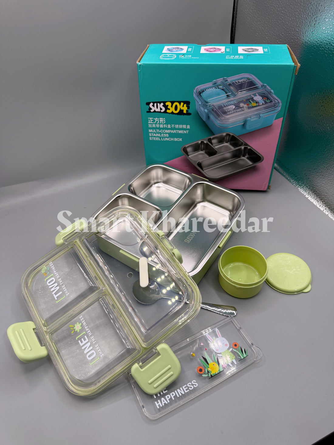 Premium 3-Compartment Stainless Steel Lunch Box with Sauce Bowl & Steel Cutlery – Leakproof & BPA-Free