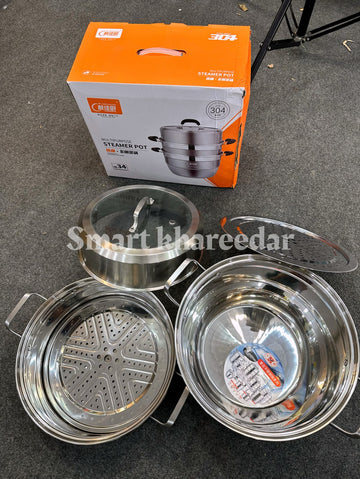 3 Layer Stainless Steel Food Steamer- [Big Size | High Quality] 304 Steel Grade
