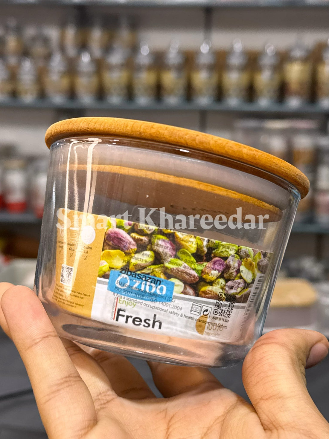 1/2kg  Ziba Tempered Glass Bowl with Wooden Lid (Rollet) - Donga Bowl