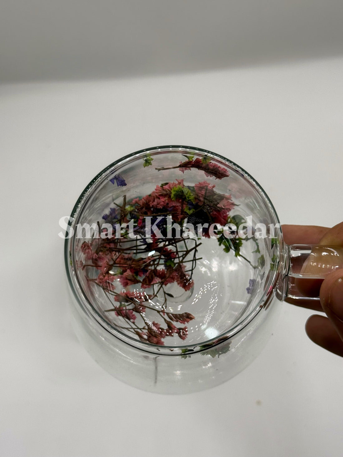 Double Wall Dry Flower 250ml Glass Coffee Mug and Tea Cup | Model no 2
