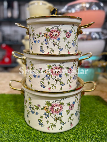 BOSHILANG 3pc Enamel Casserole With Lid Set [Cookware]