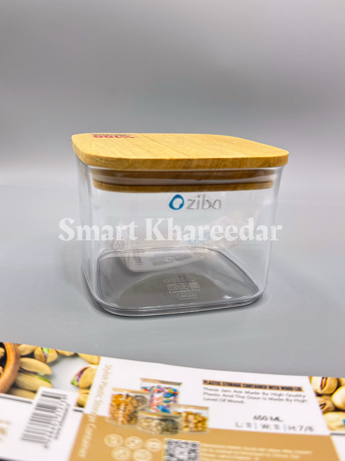 Ziba Acrylic Airtight 650ml Jar with Wooden Bamboo Lid