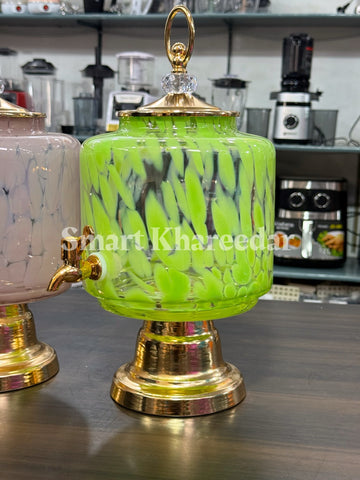 Premium 4 Liter Glass Drink Dispenser – Electroplated Golden Base & Lid | Party Beverage Jar