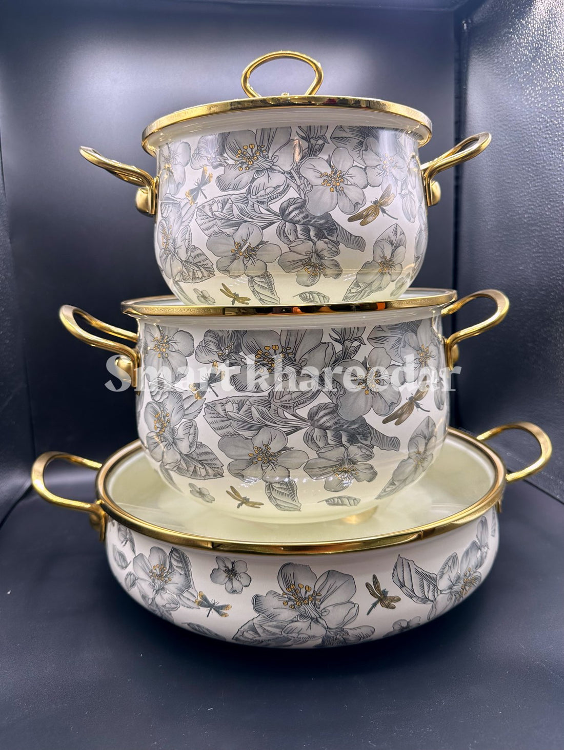BOSHILANG 3pc Enamel Casserole With Lid Set [Cookware]
