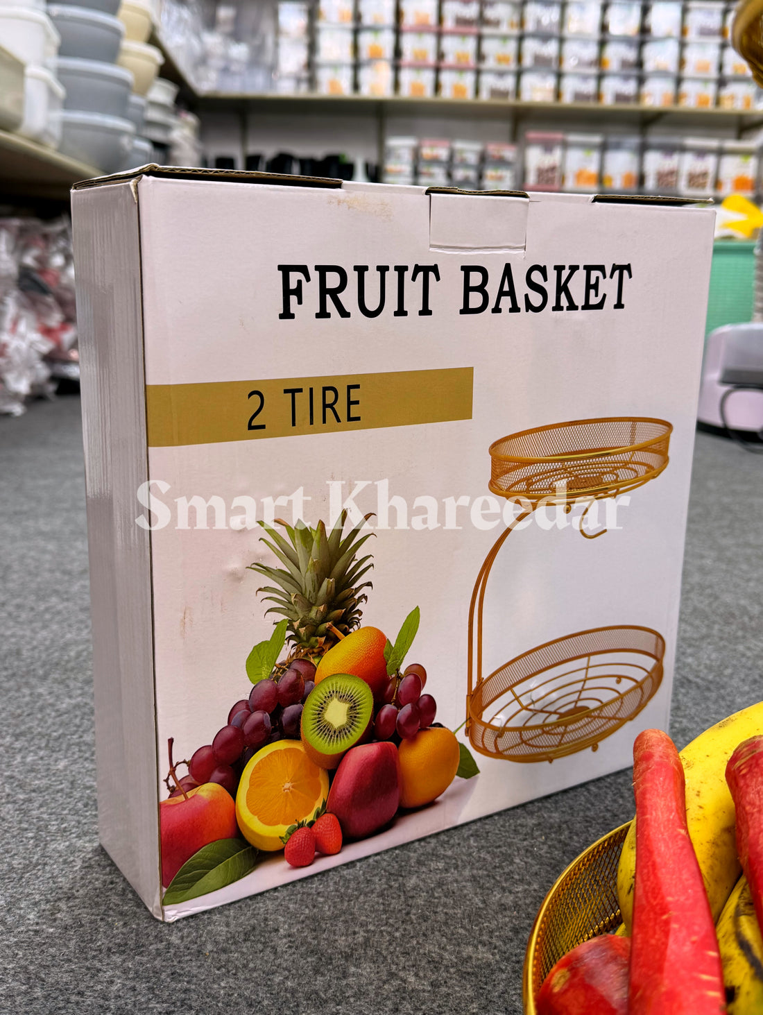 2 Tire Stainless Steel Golden Fruit Stand Rack | Decor Tabletop Platter