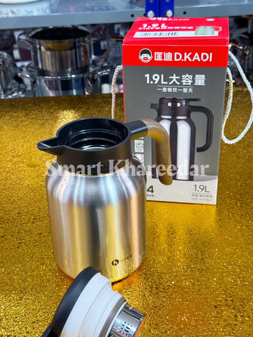 Silver 1.9L 24Hours Hot & Cool Thermos | Double Insulation Stainless Steel Flask (wooden handle)