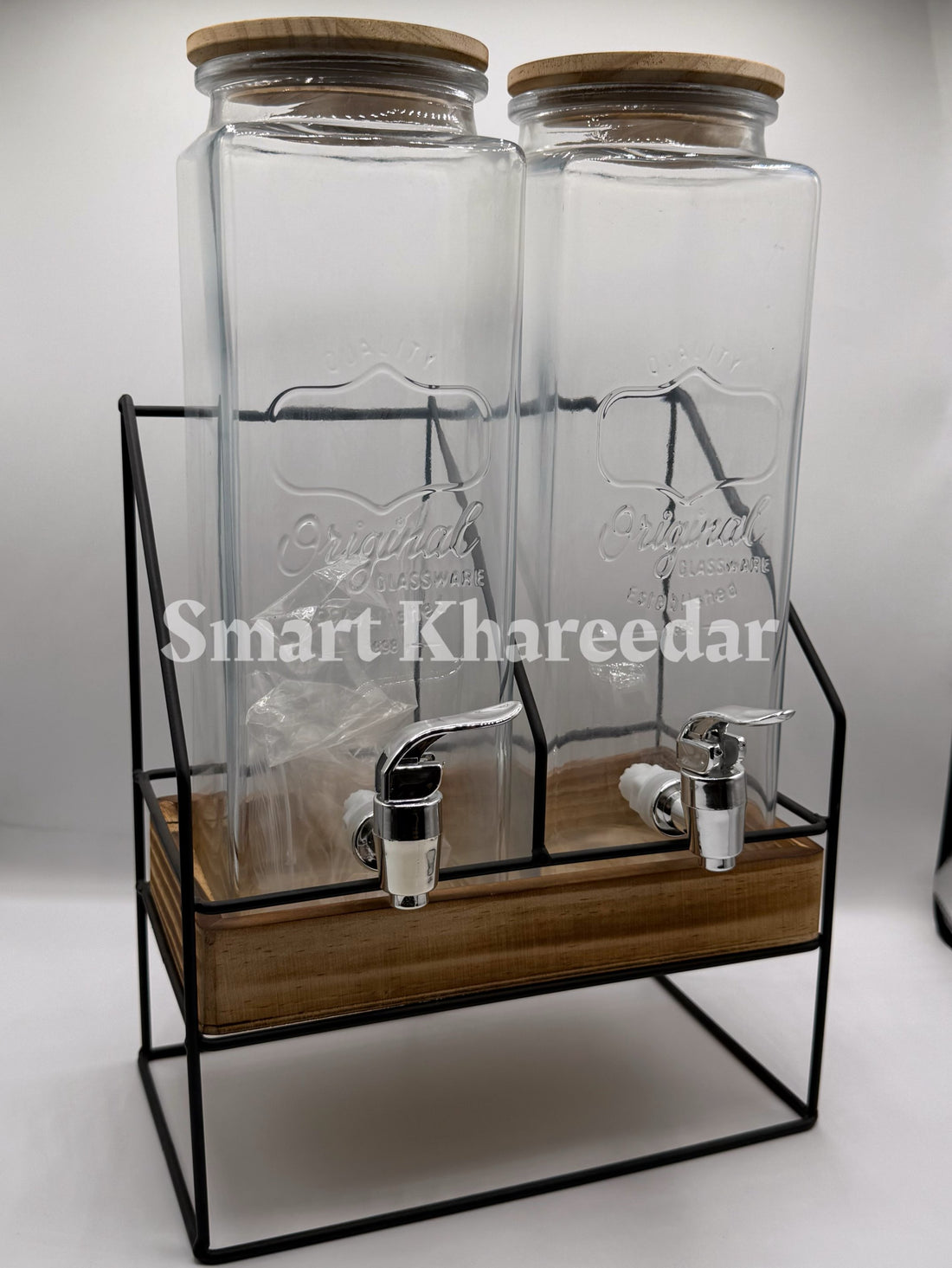 Danny Home 2.3L x 2 Glass Beverage Dispenser Set with Metal Stand