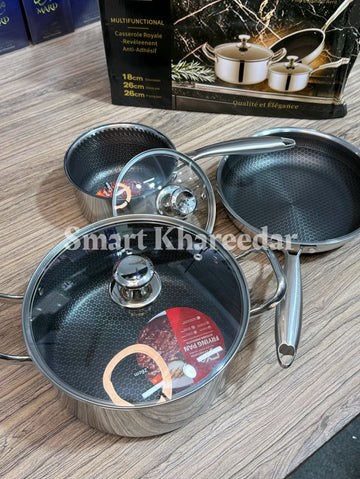 5pc HoneyComb LaserCut Cookware Set With Tempared Glass Lids