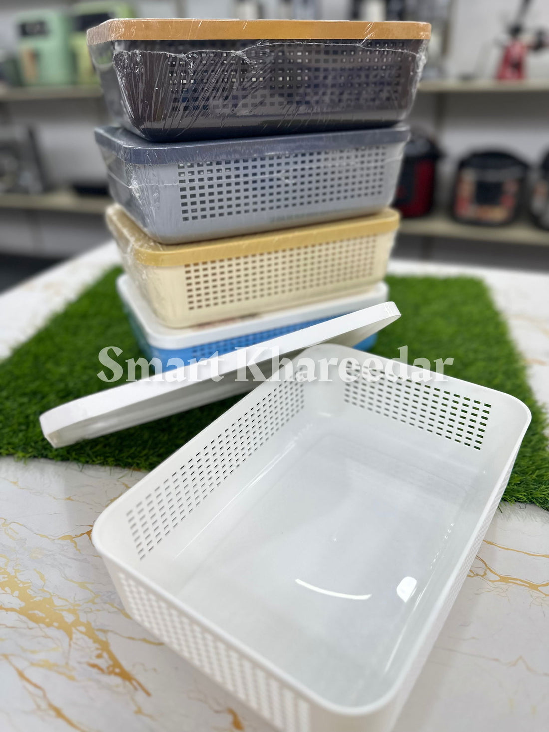 Arooni Rectangle Organizer Basket With Tight Lid - Smart Khareedar