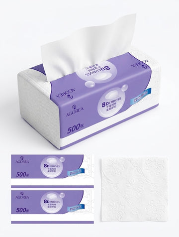 Grace 3-Ply 8D Embossed Facial Tissue Box | 500 Sheets 260x190mm | 100% Pure Pulp Premium Soft Tissue | Multipurpose for Home, Office & Car | Napkins