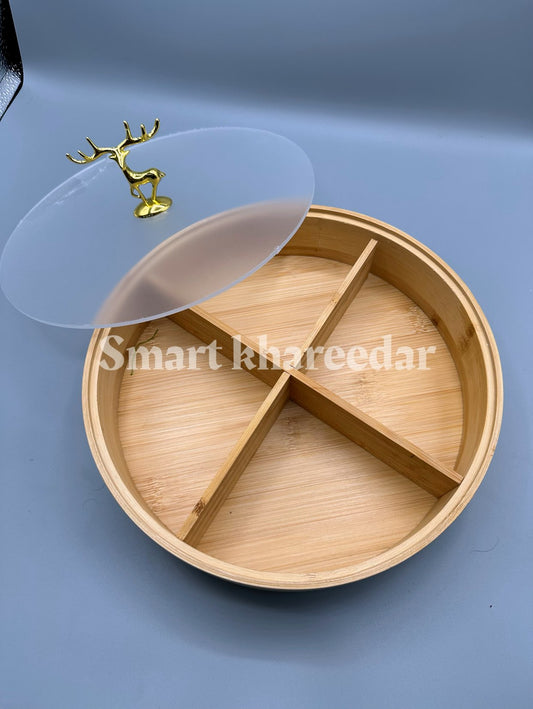 Wooden Round Dry Fruit Platter with Portions