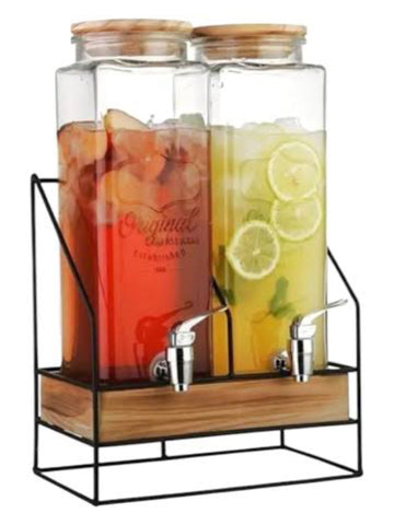 Danny Home 2.3L x 2 Glass Beverage Dispenser Set with Metal Stand