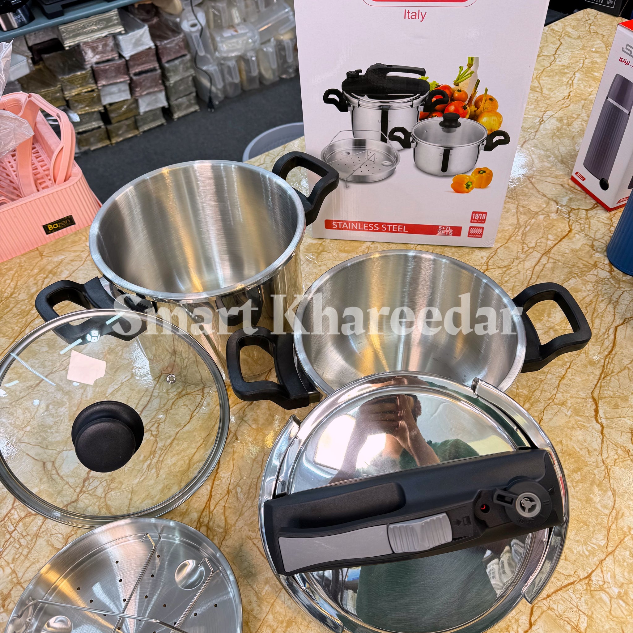 Dessini Italy 2pc Stainless Steel 2 Pc Pressure Cooker and Casserole Pot with Steamer [5+7L]