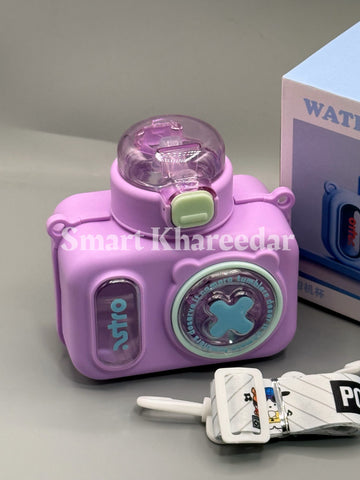 580ml Creative Kids Camera-Shaped Water Bottle - Straw Tumbler with Crossbody Strap, Cute Anti-Drop Design