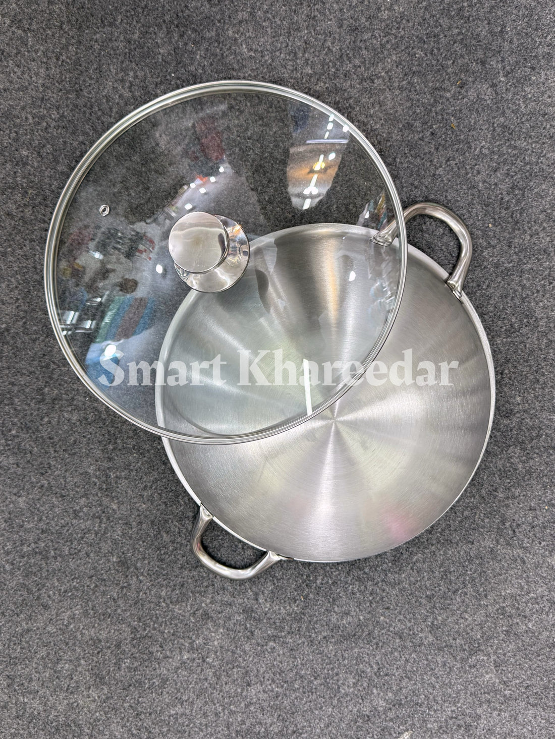 Flanek  Double Handle LaserCut Honeycomb Karahi with Lid - Shallow Pan