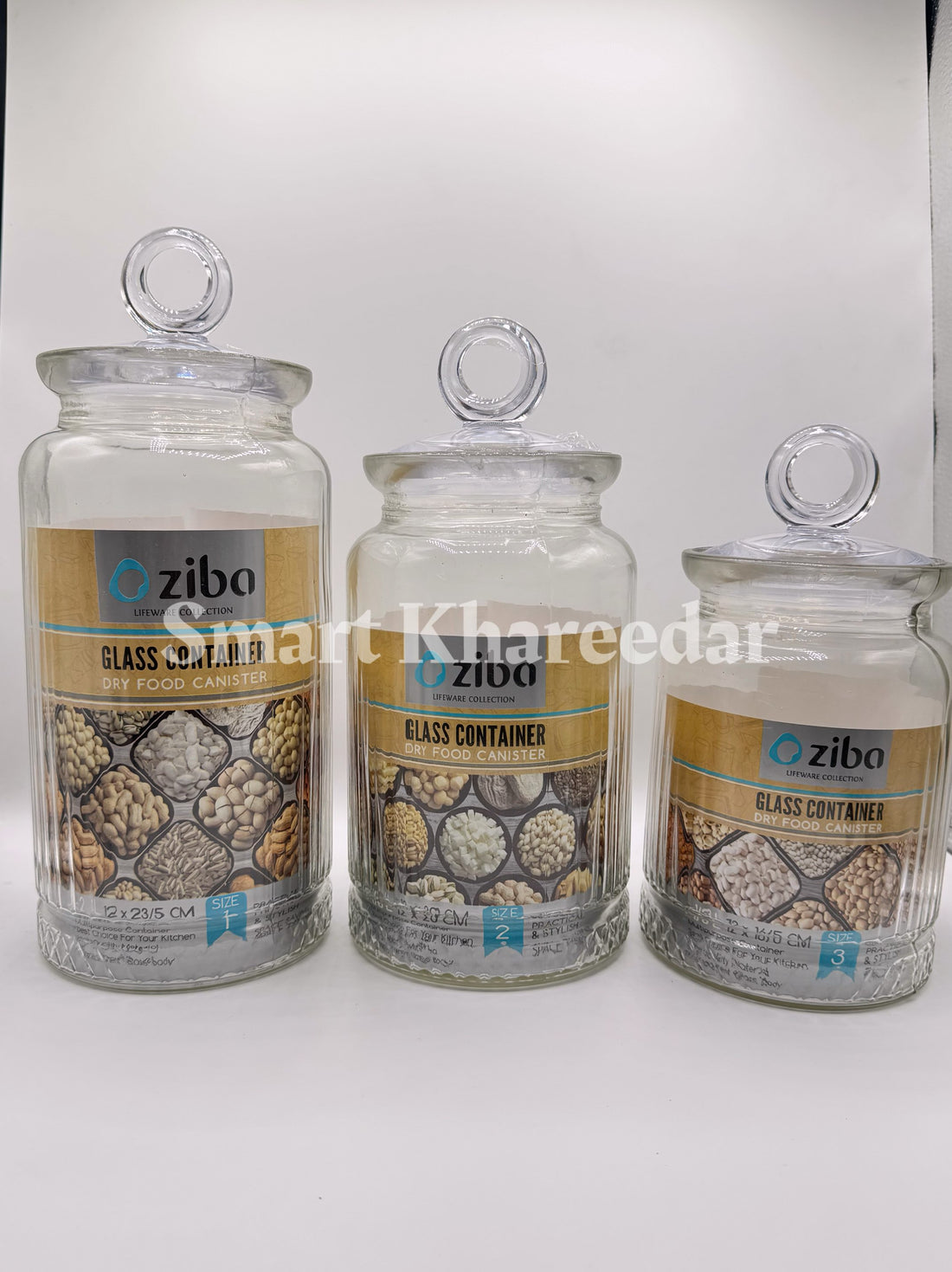 Pack of 5 All Sizes Glass Ziba Canister Jars - Fully Airtight