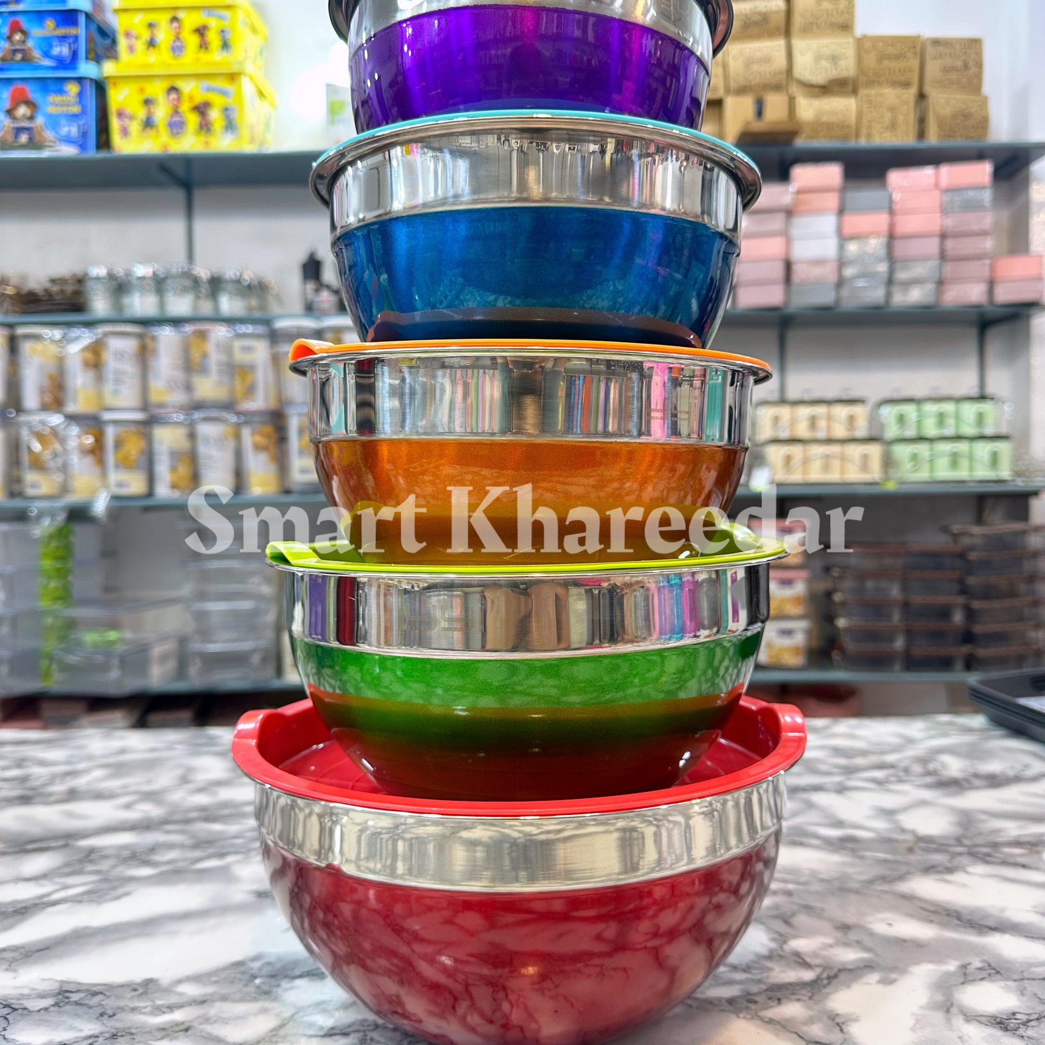 Colorful 5Pc Stainless Steel Bowl Set with Silicone Lids