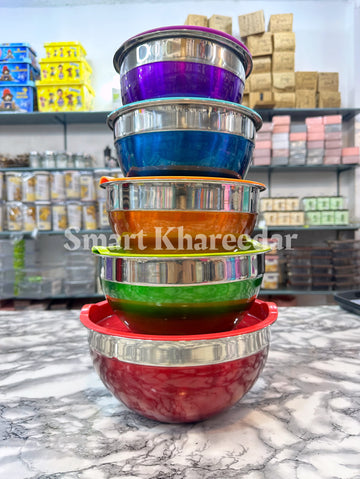 Colorful 5Pc Stainless Steel Bowl Set with Silicone Lids