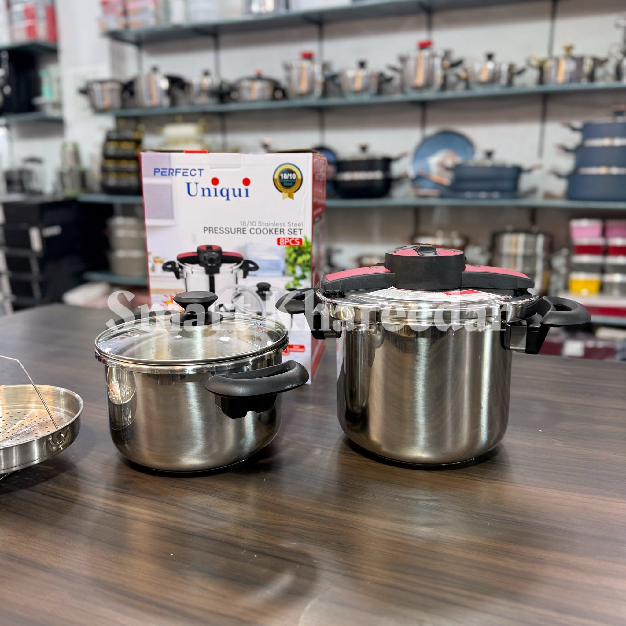 Uniqui 8pc Automatic Pressure Cooker Set 5L+7L | 18/10 Stainless Steel