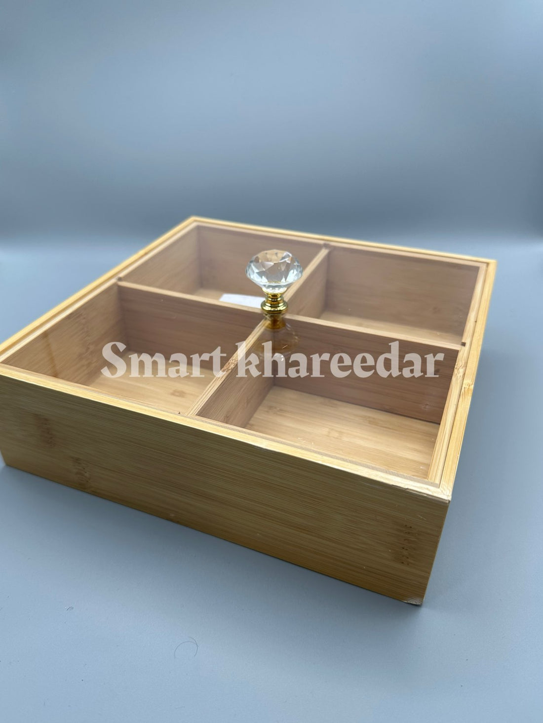 Wooden Square Dry Fruit Platter with Portions | Acrylic Lid