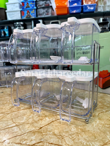 Bisan 6pc Acrylic Jar Set with Stainless Steel Stand