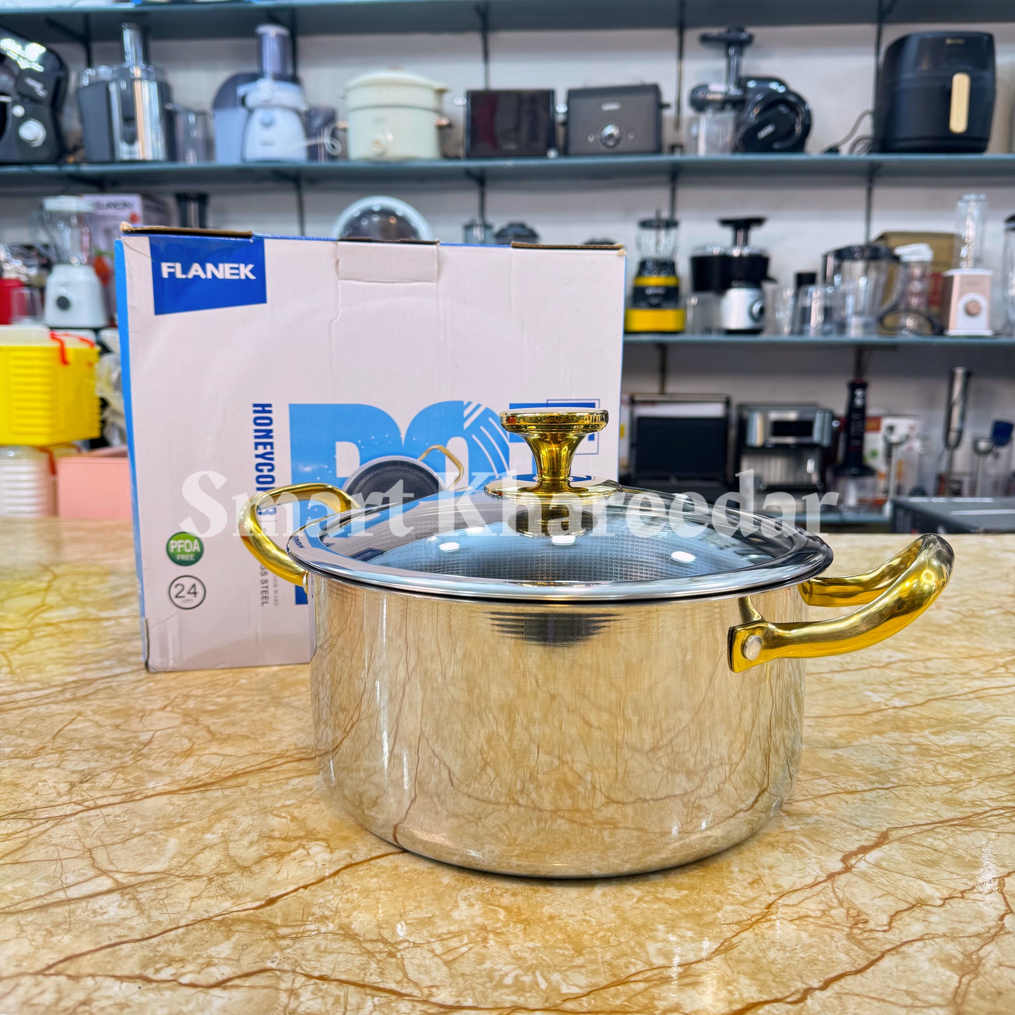 Flanek LaserCut 24cm Honeycomb Cooking Pot with Glass Lid - 5L